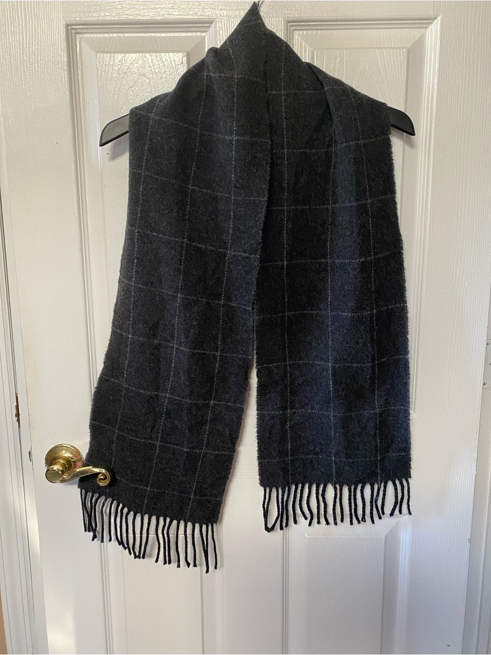 Polo Ralph Lauren Reversible Wool Grey Windowpane Check Scarf Fringe